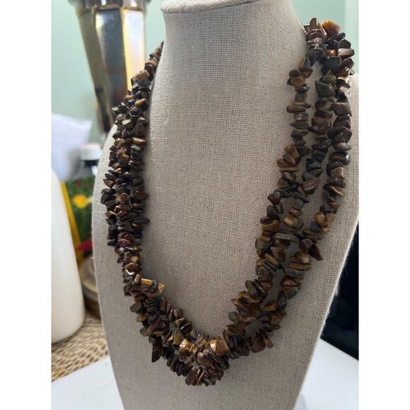 Multi Strand Genuine Tiger Eye Necklace -- 18" - Picture 5 of 8